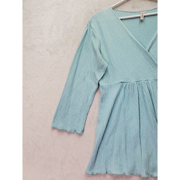 Susan‎ Lawrence Blouse Top Womens XL Blue Long Casual Sleeve Wrap V Neck Pleated - Picture 6 of 7